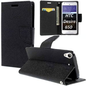 CUSTODIA per HTC DESIRE 650 - FLIP ORIZZONTALE CON INTERNO IN TPU SILICONE, STAND, PORTA CARTE E CHIUSURA MAGNETICA COLORE NERO