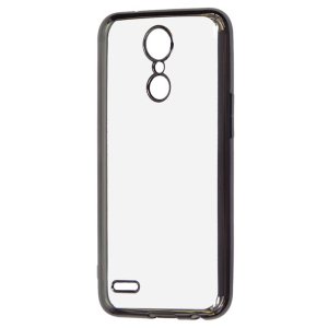 CUSTODIA per LG K10 (2017) IN GEL TPU SILICONE TRASPARENTE CON CORNICE COLORE NERO