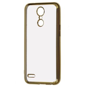 CUSTODIA per LG K10 (2017) IN GEL TPU SILICONE TRASPARENTE CON CORNICE COLORE ORO