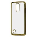 CUSTODIA per LG K8 (2017), X300, M200N IN GEL TPU SILICONE TRASPARENTE CON CORNICE COLORE ORO