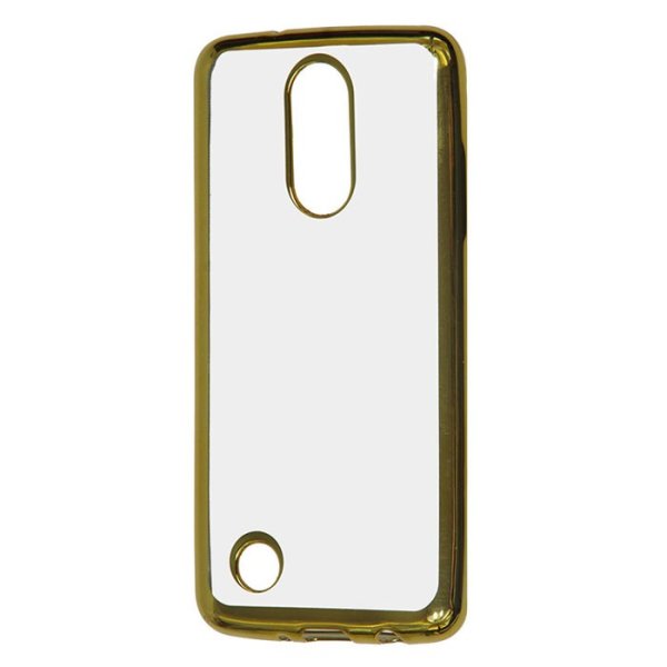 CUSTODIA per LG K8 (2017), X300, M200N IN GEL TPU SILICONE TRASPARENTE CON CORNICE COLORE ORO