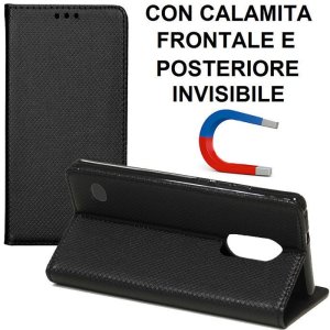 CUSTODIA per LG K4 (2017), M160 - FLIP ORIZZONTALE con CHIUSURA MAGNETICA INVISIBILE E INTERNO IN TPU COLORE NERO