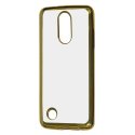 CUSTODIA per LG K4 (2017), M160 IN GEL TPU SILICONE TRASPARENTE CON CORNICE COLORE ORO