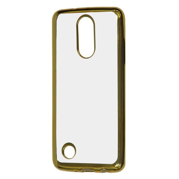 CUSTODIA per LG K4 (2017), M160 IN GEL TPU SILICONE TRASPARENTE CON CORNICE COLORE ORO