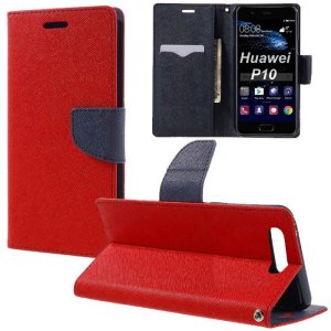 CUSTODIA per HUAWEI P10 - FLIP ORIZZONTALE CON INTERNO IN TPU SILICONE, STAND, PORTA CARTE E CHIUSURA MAGNETICA COLORE ROSSO