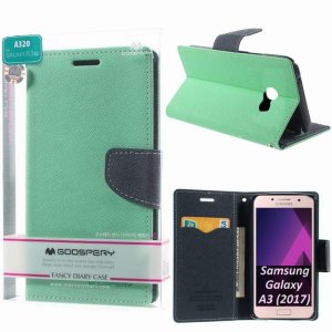 CUSTODIA per SAMSUNG SM-A320 GALAXY A3 (2017) - FLIP ORIZZONTALE CON STAND E INTERNO IN TPU COLORE VERDE ACQUA ALTA QUALITA'