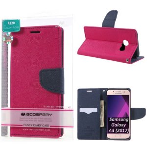 CUSTODIA per SAMSUNG SM-A320 GALAXY A3 (2017) - FLIP ORIZZONTALE CON STAND E INTERNO IN TPU SILICONE COLORE FUCSIA ALTA QUALITA'