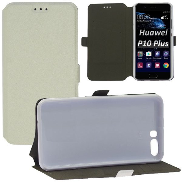 CUSTODIA per HUAWEI P10 PLUS - FLIP ORIZZONTALE SLIM CON INTERNO IN TPU, STAND, PORTA CARTE E CHIUSURA MAGNETICA BIANCO