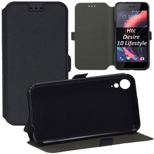 CUSTODIA per HTC DESIRE 10 LIFESTYLE - FLIP ORIZZONTALE SLIM CON INTERNO IN TPU, STAND, PORTA CARTE E CHIUSURA MAGNETICA NERO