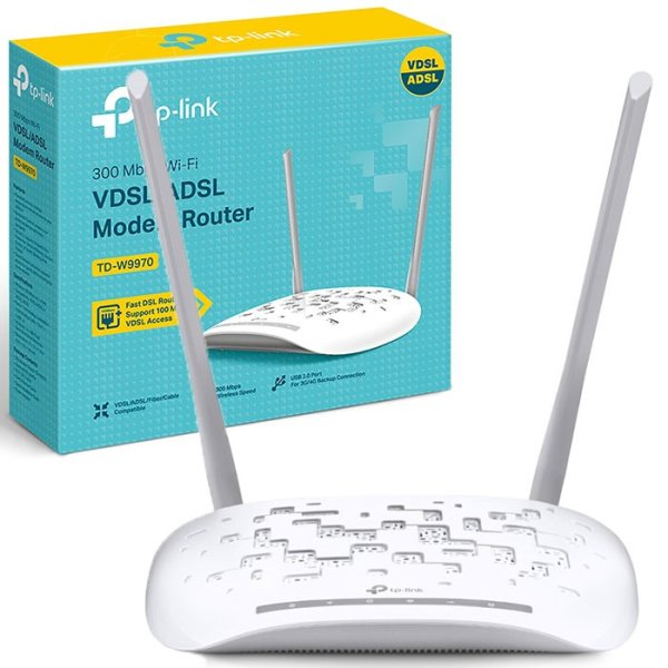 MODEM ROUTER ADSL2 + VDSL2 (FIBRA) WI-FI N 300Mbps CON 4 PORTE LAN 100Mbps E 1 PORTA USB 2.0 TD-W9970 TP-LINK BLISTER