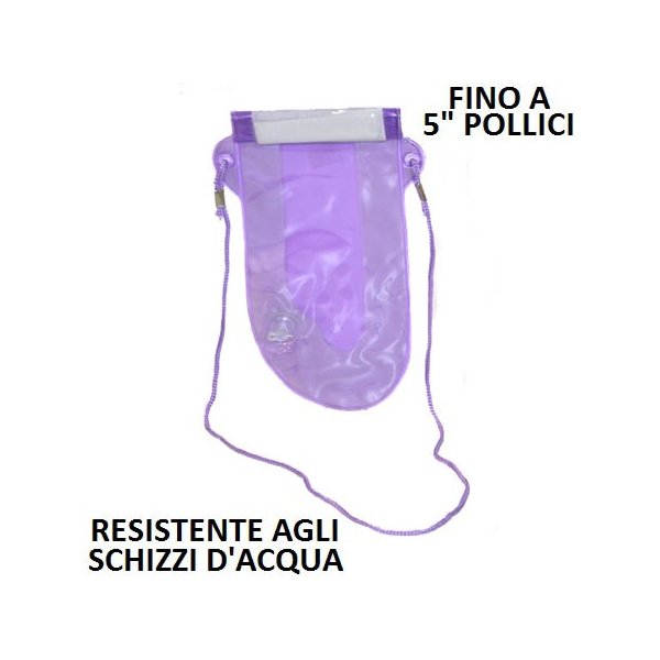 CUSTODIA A SACCHETTO RESISTENTE AGLI SCHIZZI D'ACQUA per DISPOSITIVI FINO A 5" CON CHIUSURA ERMETICA E STRAP COLORE VIOLA