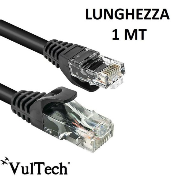 CAVO DI RETE CAT6 - LUNGHEZZA 1 MT - CONNETTORE RJ-45  COLORE NERO TAAU010-UTP-BK VULTECH