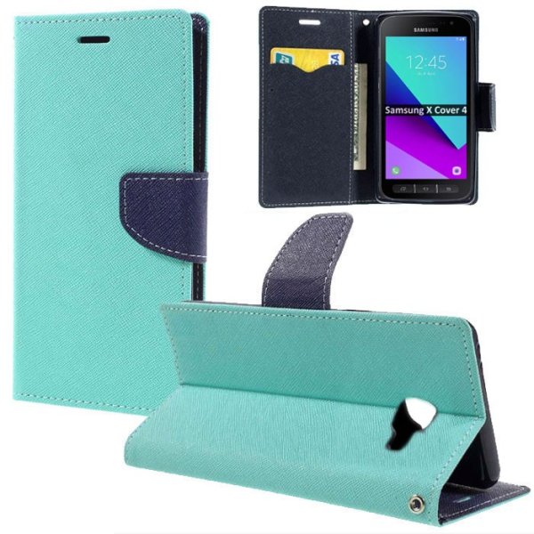 CUSTODIA per SAMSUNG GALAXY XCOVER 4 (SM-G390), XCOVER 4S (SM-G398) - FLIP ORIZZONTALE INTERNO IN TPU E PORTA CARTE VERDE ACQUA