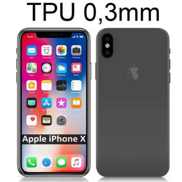 CUSTODIA per APPLE IPHONE X, IPHONE XS (5.8") IN GEL TPU SILICONE ULTRA SLIM 0,3mm COLORE NERO TRASPARENTE