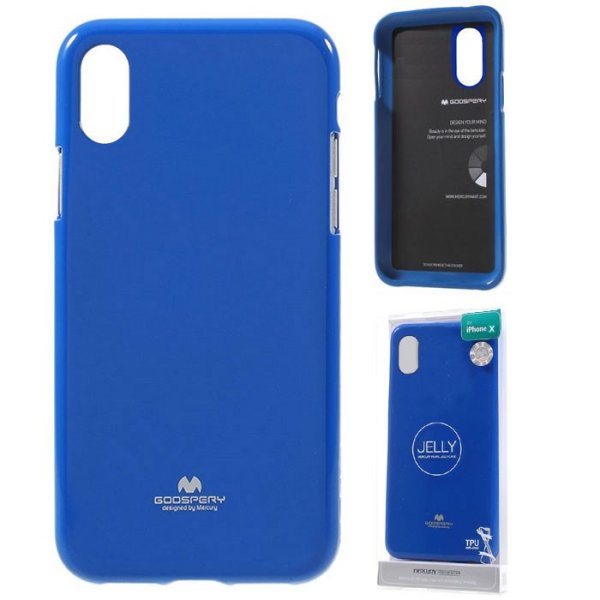 CUSTODIA per APPLE IPHONE X, IPHONE XS (5.8") IN GEL TPU SILICONE COLORE BLU LUCIDO ALTA QUALITA' MERCURY BLISTER