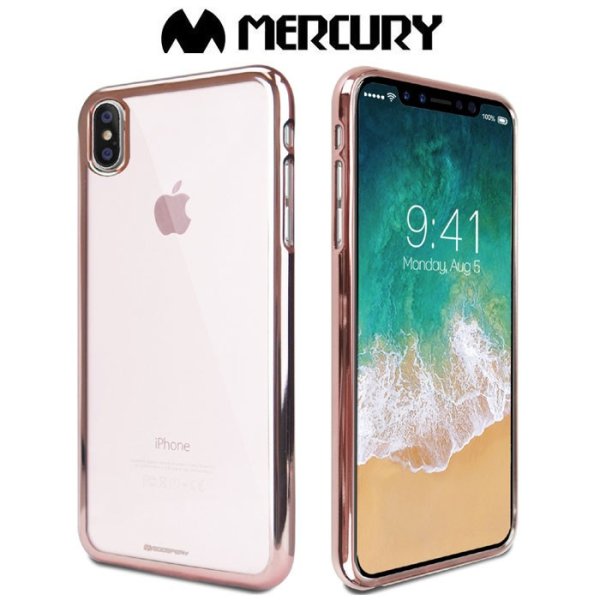 CUSTODIA per APPLE IPHONE X, IPHONE XS (5.8") IN GEL TPU SILICONE TRASPARENTE CON CORNICE ROSA ORO ALTA QUALITA' MERCURY BLISTER