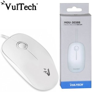 MOUSE OTTICO USB 2.0 CON FILO LUNGHEZZA 1.5 MT DA 1000 DPI CON 3 TASTI COLORE BIANCO MOU-3038B VULTECH BLISTER