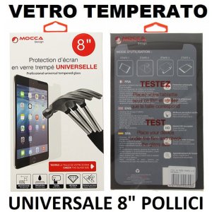 PELLICOLA PROTEGGI DISPLAY UNIVERSALE VETRO TEMPERATO 0,33mm PER DISPOSITIVI DA 8" POLLICI DIMENSIONI 205 mm X 119 mm MOCCA