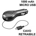 CARICATORE AUTO RETRAIBILE 1000mAh CON CONNETTORE MICRO USB COLORE NERO (CAR00.HD2)