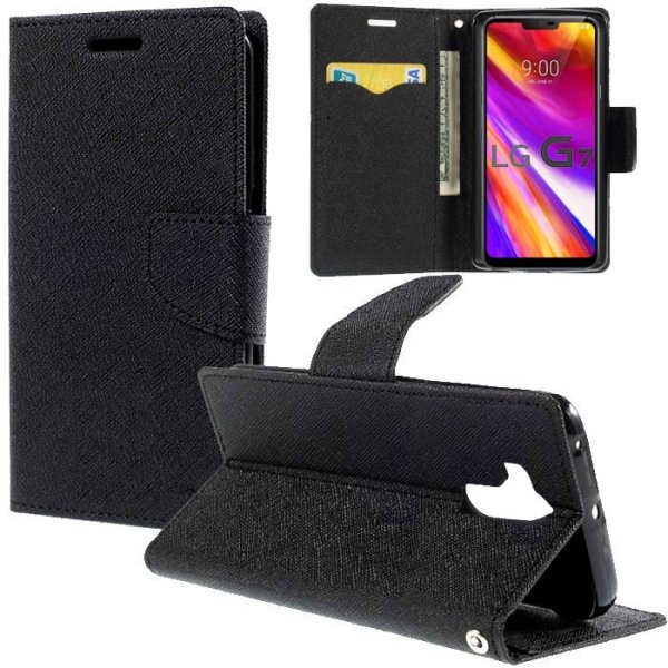 CUSTODIA per LG G7, G7+, G7 ONE - FLIP ORIZZONTALE CON INTERNO IN TPU SILICONE, STAND E CHIUSURA MAGNETICA COLORE NERO