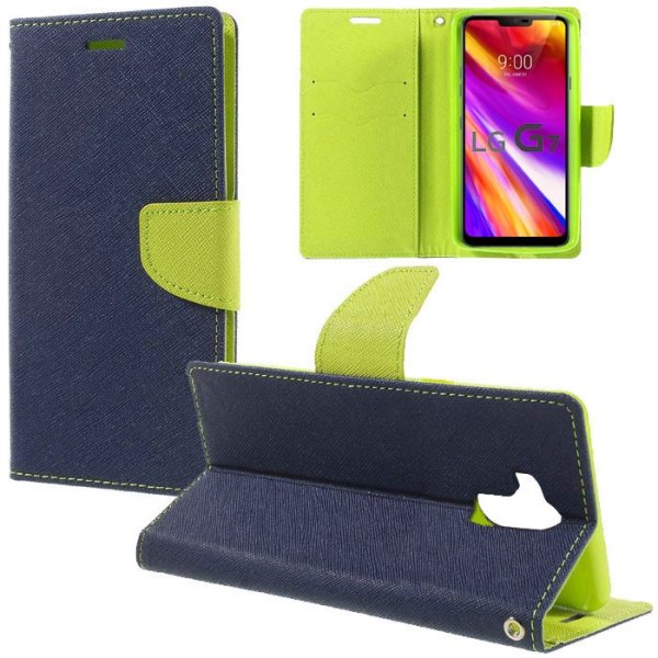 CUSTODIA per LG G7, G7+, G7 ONE - FLIP ORIZZONTALE CON INTERNO IN TPU SILICONE, STAND E CHIUSURA MAGNETICA COLORE BLU