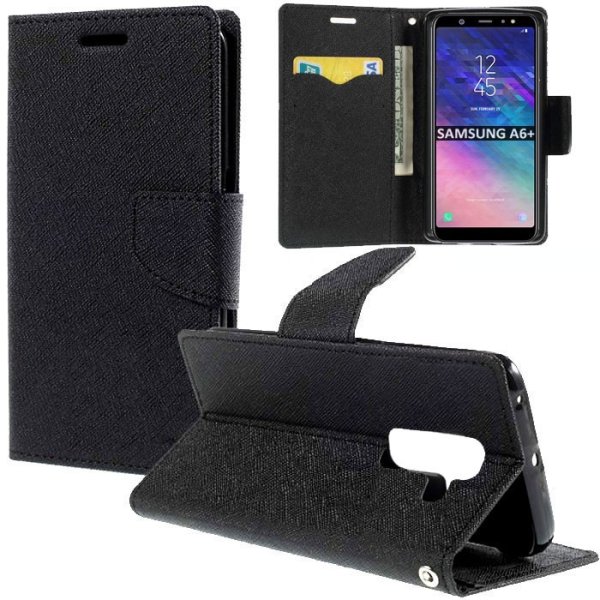 CUSTODIA per SAMSUNG GALAXY A6 PLUS 2018 (SM-A605) - FLIP ORIZZONTALE CON STAND, INTERNO IN TPU E PORTA CARTE COLORE NERO