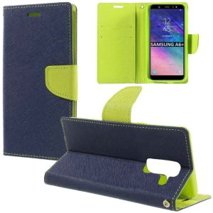 CUSTODIA per SAMSUNG GALAXY A6 PLUS 2018 (SM-A605) - FLIP ORIZZONTALE CON STAND, INTERNO IN TPU E PORTA CARTE COLORE BLU