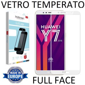 PELLICOLA per HUAWEI Y7 2018, Y7 PRIME 2018, HONOR 7C IN VETRO TEMPERATO FULL FACE 9H 0,33mm CON CORNICE BIANCA MYSCREEN LITE