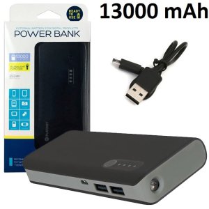 POWER BANK 13.000 mAh CON 2 PORTE USB, LUCE FLASH E LED DI FUNZIONAMENTO COLORE NERO E GRIGIO PMPB13BB PLATINET