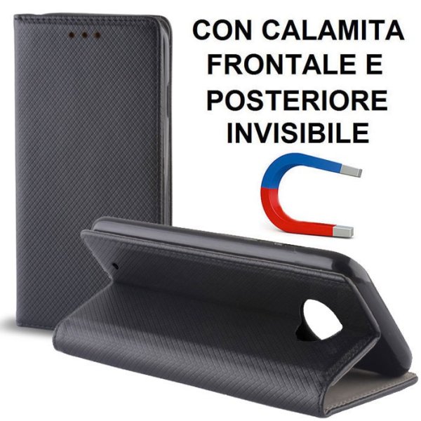 CUSTODIA per MOTOROLA MOTO G6 - FLIP ORIZZONTALE CON CHIUSURA MAGNETICA INVISIBILE ED INTERNO IN TPU COLORE NERO