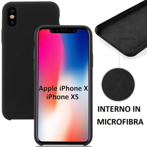 CUSTODIA per APPLE IPHONE X, IPHONE XS (5.8") IN SILICONE CON EFFETTO SOFT TOUCH ED INTERNO IN MICROFIBRA COLORE NERO