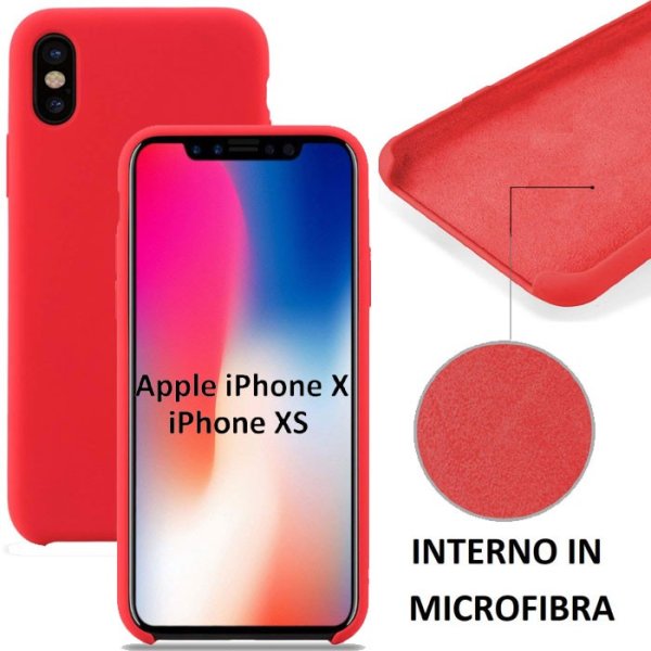 CUSTODIA per APPLE IPHONE X, IPHONE XS (5.8") IN SILICONE CON EFFETTO SOFT TOUCH ED INTERNO IN MICROFIBRA COLORE ROSSO