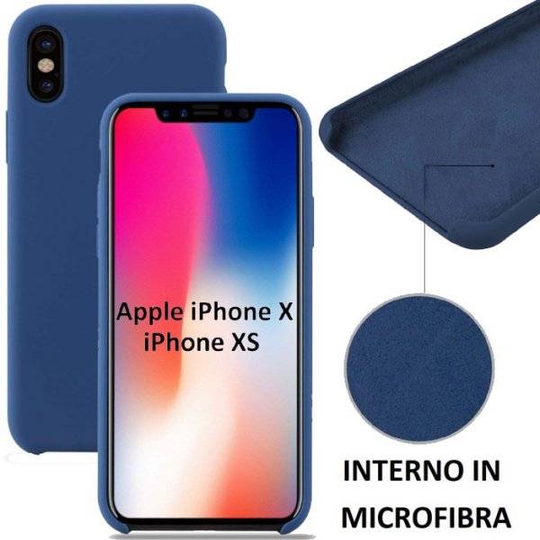 CUSTODIA per APPLE IPHONE X, IPHONE XS (5.8") IN SILICONE CON EFFETTO SOFT TOUCH ED INTERNO IN MICROFIBRA COLORE BLU