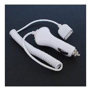 CARICATORE AUTO 1000mAh CON CONNETTORE 30 PIN PER DISPOSITIVI APPLE - CAVO A SPIRALE COLORE BIANCO (CA27.IPHONE)