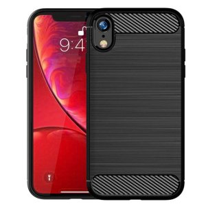 CUSTODIA per APPLE IPHONE XR (6.1") IN GEL TPU SILICONE EFFETTO METALLICO CON INSERTI IN FANTASIA CARBONIO COLORE NERO