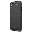 CUSTODIA per APPLE IPHONE XS MAX (6.5") IN GEL TPU SILICONE EFFETTO METALLICO CON INSERTI IN FANTASIA CARBONIO COLORE NERO