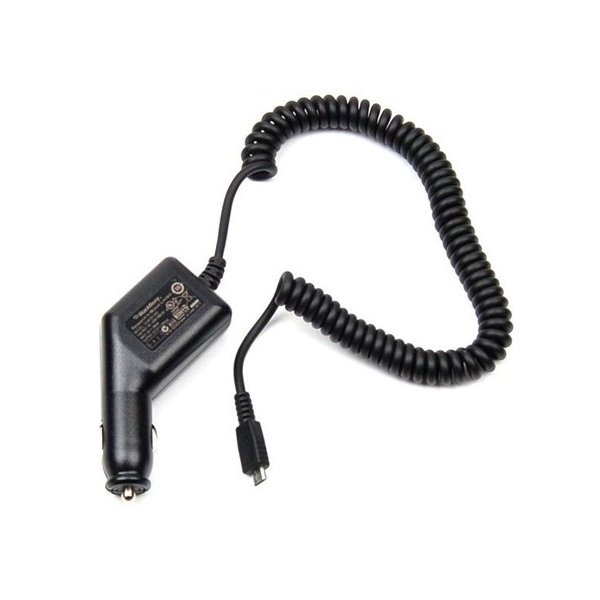 CARICATORE AUTO 500mAh CON CONNETTORE MICRO USB - CAVO A SPIRALE NERO ASY-18083-001 BLACKBERRY ORIGINALE IN BLISTER