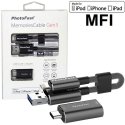 CAVO USB LIGHTNING + ADATTATORE TYPE-C CON PEN DRIVE 32GB INTEGRATA - CERTIFICATO MFI E CAVO IN TESSUTO - LUNGHEZZA 18 CM NERO