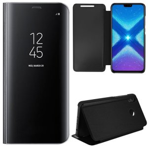 CUSTODIA per HUAWEI HONOR 8X, HONOR VIEW 10 LITE - FLIP ORIZZONTALE CLEAR VIEW STANDING COVER COLORE NERO