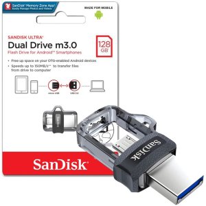 PEN DRIVE 128GB CON ATTACCO USB 3.0 A MICRO USB PER SMARTPHONE E TABLET CON TECNOLOGIA OTG SANDISK BLISTER