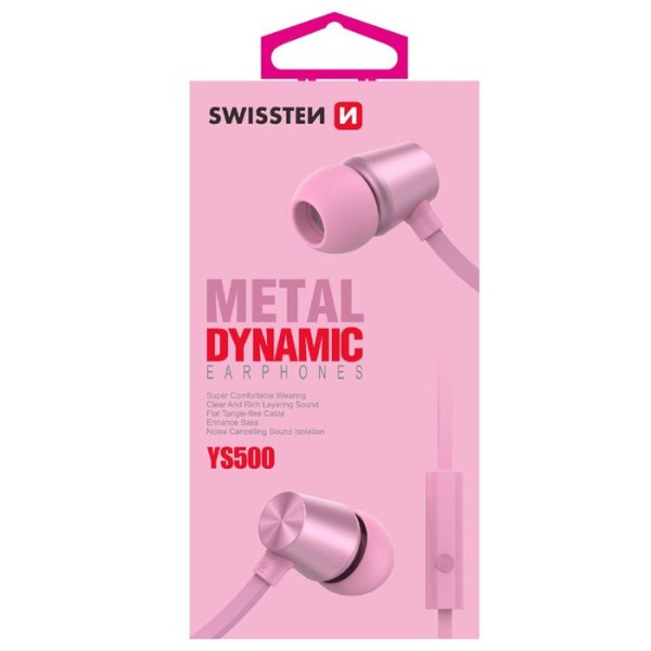 AURICOLARE STEREO con CONNETTORE JACK 3,5mm - GOMMINI, TASTO DI RISPOSTA E MICROFONO ROSA ORO YS500 SWISSTEN 51107004