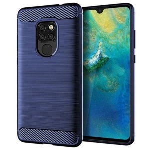 CUSTODIA per HUAWEI MATE 20 IN GEL TPU SILICONE EFFETTO METALLICO CON INSERTI IN FANTASIA CARBONIO COLORE BLU