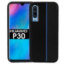 CUSTODIA per HUAWEI P30 IN GEL TPU SILICONE COLORE NERO EFFETTO CARBONIO CON INSERTO BLU