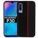 CUSTODIA per HUAWEI P30 IN GEL TPU SILICONE COLORE NERO EFFETTO CARBONIO CON INSERTO ROSSO