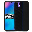 CUSTODIA per HUAWEI P30 PRO, P30 PRO NEW EDITION - IN GEL TPU SILICONE COLORE NERO EFFETTO CARBONIO CON INSERTO BLU