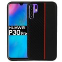 CUSTODIA per HUAWEI P30 PRO, P30 PRO NEW EDITION - IN GEL TPU SILICONE COLORE NERO EFFETTO CARBONIO CON INSERTO ROSSO