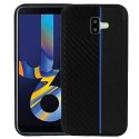 CUSTODIA per SAMSUNG GALAXY J6 PLUS (SM-J610) IN GEL TPU SILICONE COLORE NERO EFFETTO CARBONIO CON INSERTO BLU