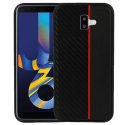 CUSTODIA per SAMSUNG GALAXY J6 PLUS (SM-J610) IN GEL TPU SILICONE COLORE NERO EFFETTO CARBONIO CON INSERTO ROSSO