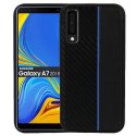 CUSTODIA per SAMSUNG GALAXY A7 2018 (SM-A750) IN GEL TPU SILICONE COLORE NERO EFFETTO CARBONIO CON INSERTO BLU