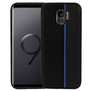 CUSTODIA per SAMSUNG GALAXY S9 (SM-G960) IN GEL TPU SILICONE COLORE NERO EFFETTO CARBONIO CON INSERTO BLU